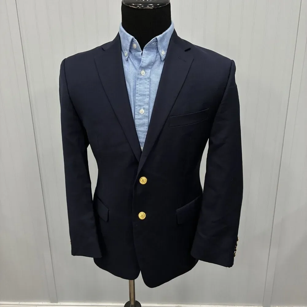 Lauren Ralph Lauren 40S Navy Blue Wool Gold Tone 2-Button Single-Vent Blazer